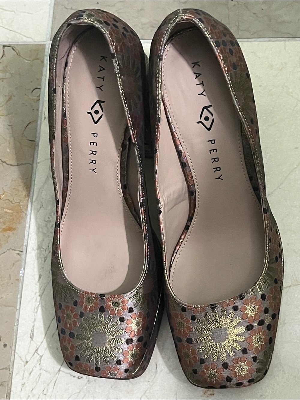 Katy Perry Collections Metallic Floral Ballet Heels in Pink and Gold sz 9